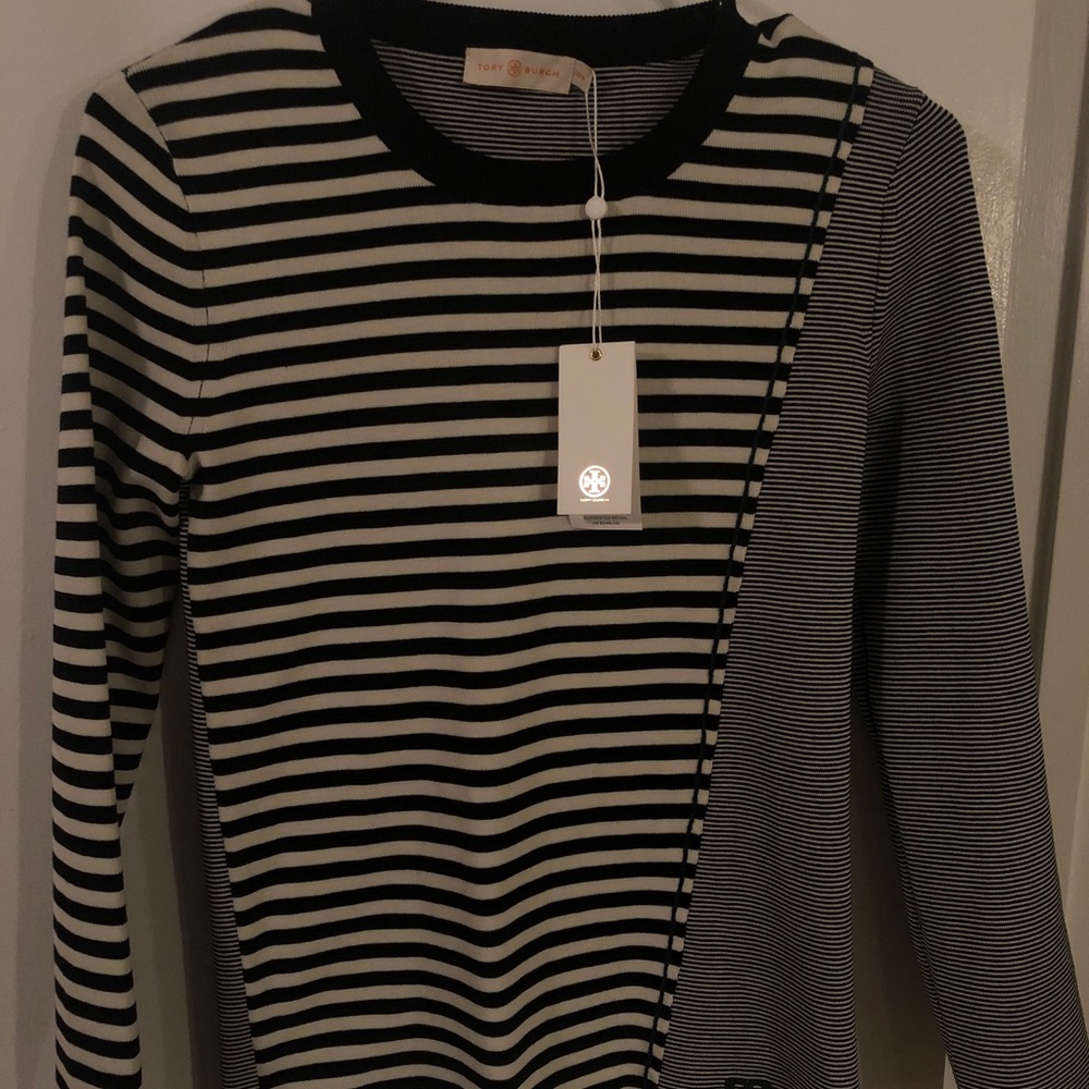 Tory Burch black & white stripe sweater. NWT